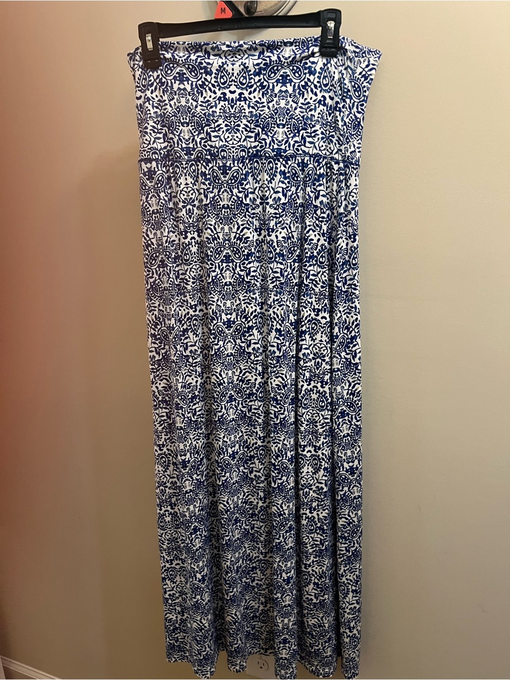 Cynthia Rowley Blue and White Printed light weight flowy y2K Maxi Skirt Size L